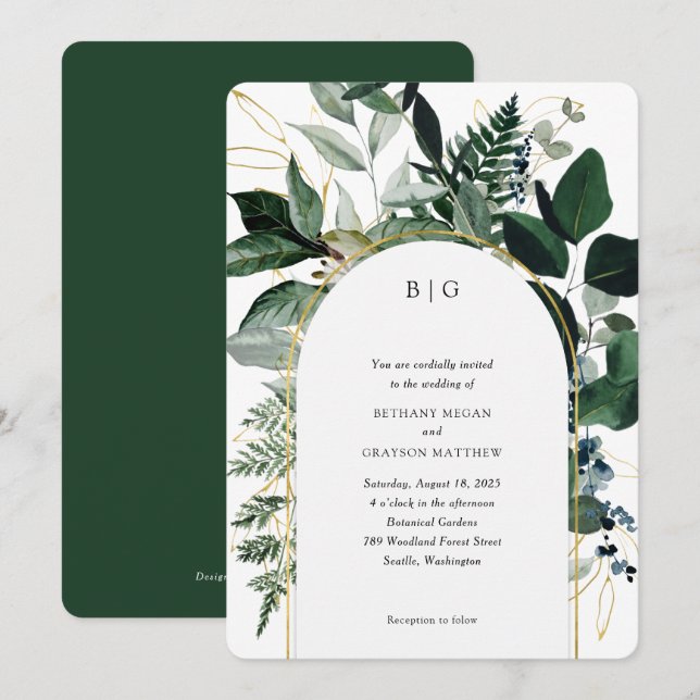Elegant Botanical garden Modern wedding Invitation (Front/Back)