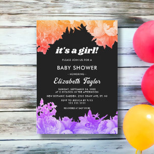 Elegant Botanical Garden Neon Floral Baby Shower Invitation