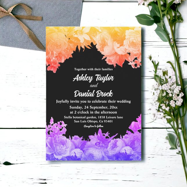 Elegant Botanical Garden Neon Light Floral Wedding Invitation (Creator Uploaded)