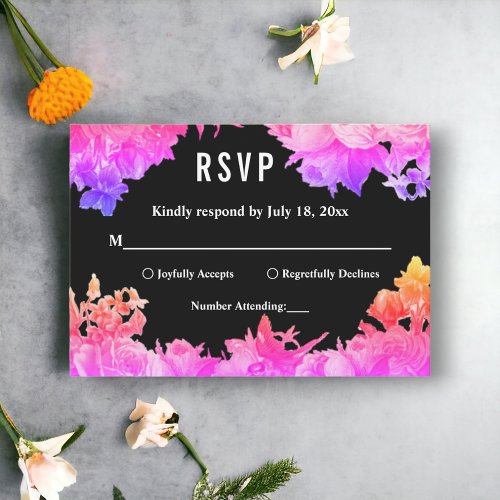 Elegant Botanical Garden Neon Light Floral Wedding RSVP Card