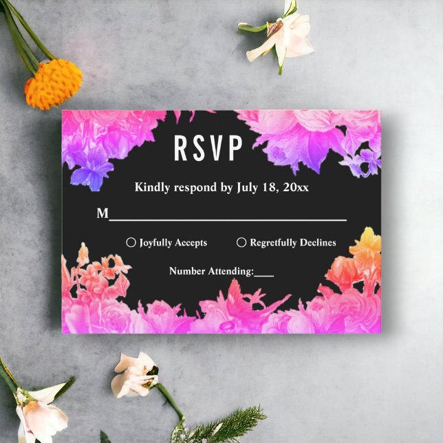 Elegant Botanical Garden Neon Light Floral Wedding RSVP Card (Creator Uploaded)