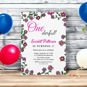 Elegant Botanical Garden Rose Floral 1st Birthday Invitation
