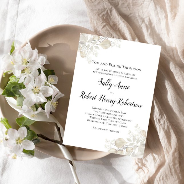 Elegant Botanical Garden Sage Green Script Invitation (Simple and elegant sage green and cream foliage wedding invitation.)