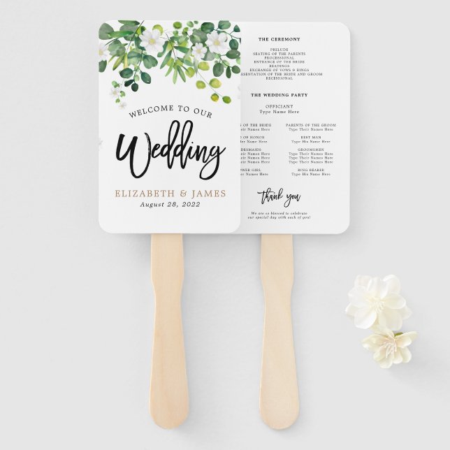 Elegant Botanical Garden Spring Wedding Program Hand Fan (Front and Back)
