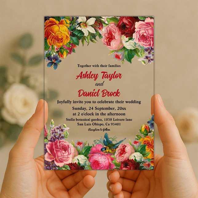 Elegant Botanical Garden Summer Floral Wedding Acrylic Invitations (Creator Uploaded)