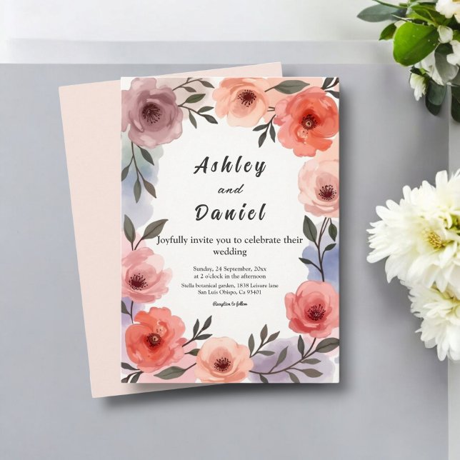 Elegant Botanical Garden Watercolor Floral Wedding Invitation (Creator Uploaded)