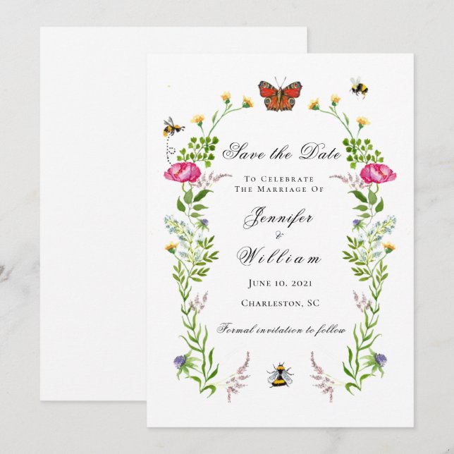 Elegant Botanical Garden wedding Save the Date Announcement (Front/Back)