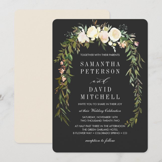 Elegant Botanical Garland Floral Organic Wedding Invitation (Front/Back)