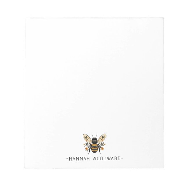 Elegant Botanical Gold Bee Personalized  Notepad (Front)
