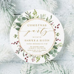 Elegant Botanical Gold Christmas Party Circle Invitation<br><div class="desc">This Christmas | Holiday circle invitation features painted watercolor eucalyptus,  green leaves,  red berries,  pine branches,  and a faux gold circle frame with stylish calligraphy. For more advanced customization of this design,  please click the "Customize further" link. Matching items are also available.</div>