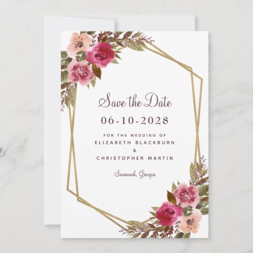 Elegant Botanical Gold Greenery Floral Watercolor Save The Date