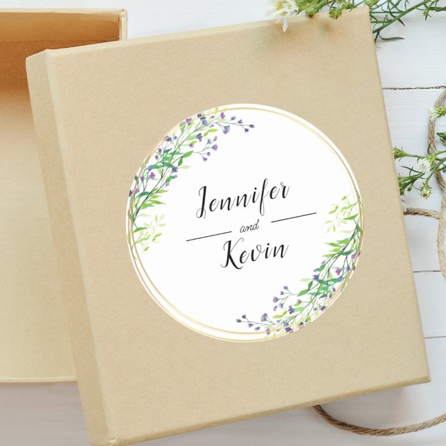 Elegant Botanical Gold Greenery Wedding Classic Round Sticker (Creator Uploaded)