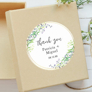 Elegant Botanical Gold Greenery Wedding Thank You Classic Round Sticker