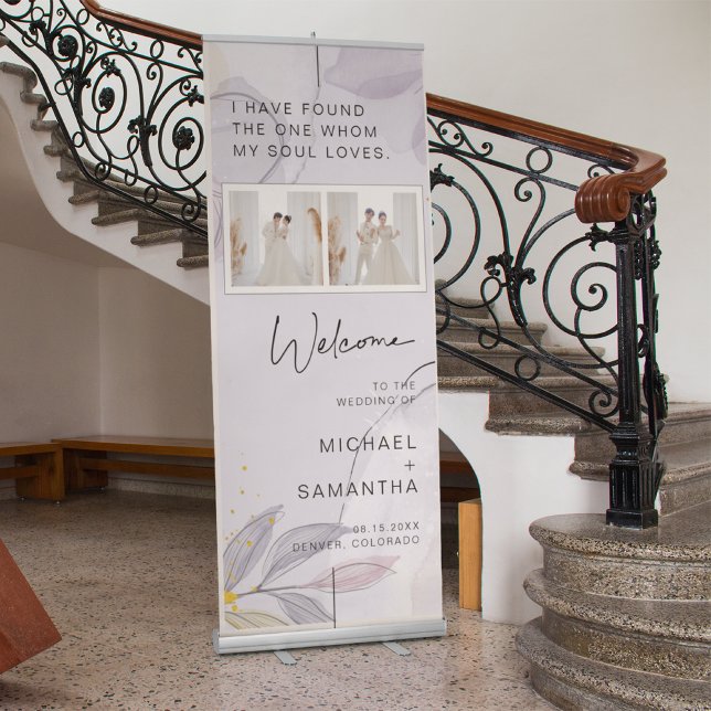 Elegant Botanical & Gold Modern Wedding Welcome  Retractable Banner (Creator Uploaded)