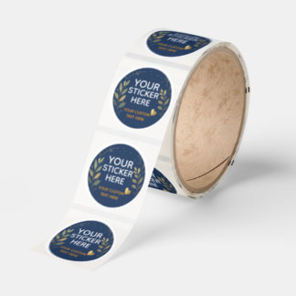 Elegant Botanical Gold & Navy Blue Custom Classic Round Sticker