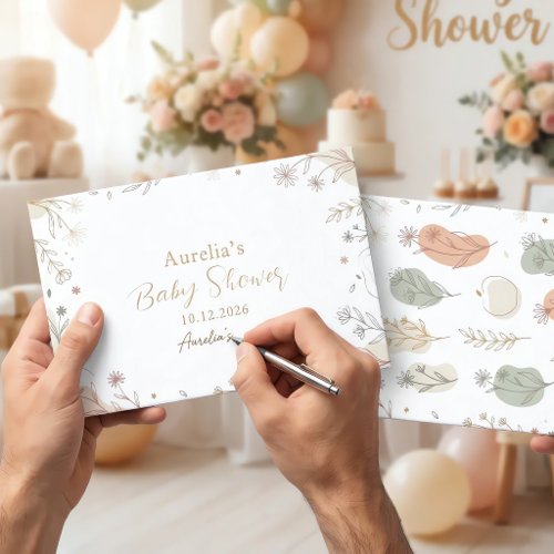 Elegant Botanical Gold Sage & Blush Floral Guest Book