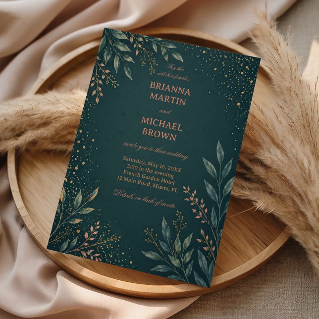Elegant Botanical Gold Teal Invitation (Creator Uploaded)