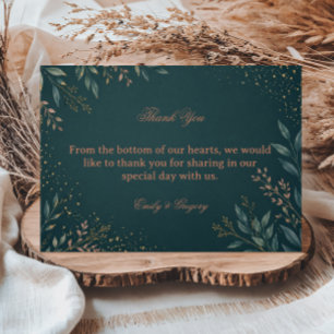 Elegant Botanical Gold Teal Thank You Card