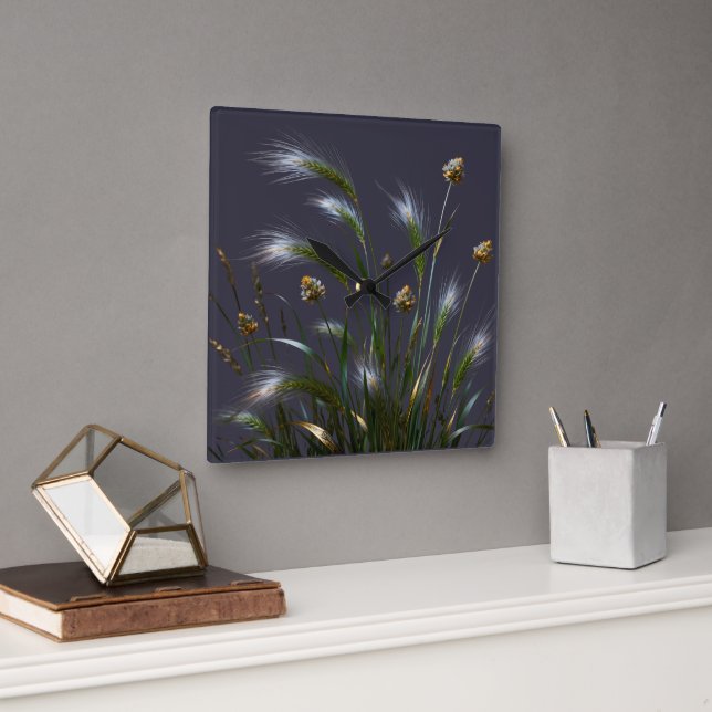 "Elegant Botanical Grass Wall Clock" Square Wall Clock (Office)