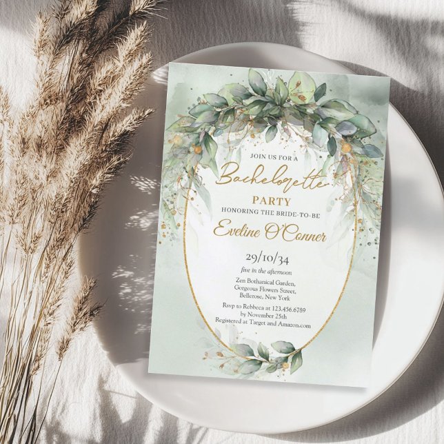 Elegant botanical green eucalyptus bachelorette invitation (Elegant botanical green eucalyptus bachelorette invitation)