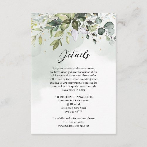 Elegant botanical green eucalyptus gold details enclosure card