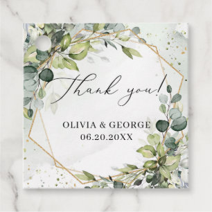 Elegant botanical green eucalyptus gold geometric favor tags