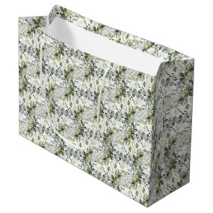 Elegant botanical green eucalyptus gold geometric  large gift bag