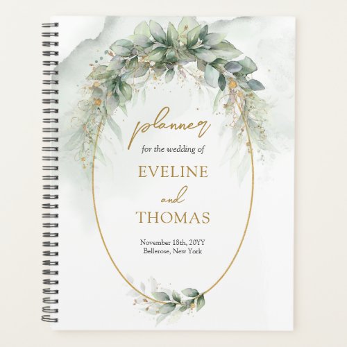 Elegant botanical green eucalyptus gold geometric  planner