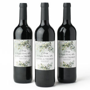 Elegant botanical green eucalyptus gold geometric wine label