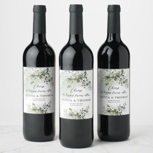 Elegant botanical green eucalyptus gold geometric  wine label