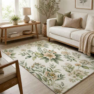 Elegant Botanical Green Floral Area Rug