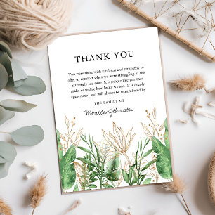Elegant Botanical Green & Gold Sympathy Thank You Card