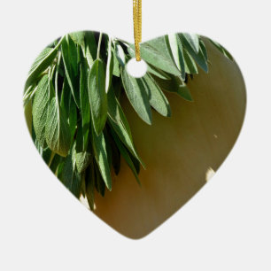 Elegant botanical green herbs leaves sage ceramic ornament