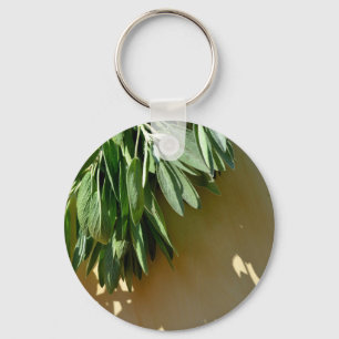 Elegant botanical green herbs leaves sage keychain