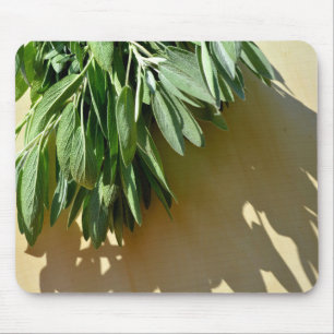 Elegant botanical green herbs leaves sage mouse pad