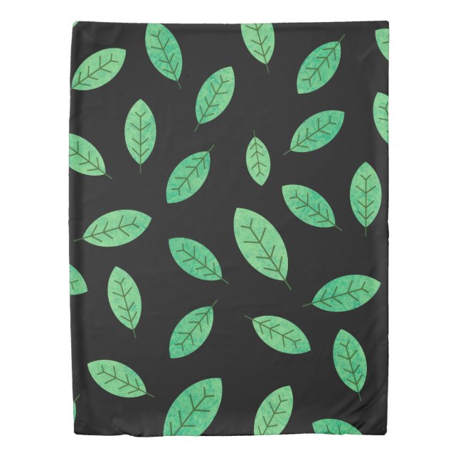 Elegant Botanical Green Leaves Ditsy Pattern | Duvet Cover (Front)