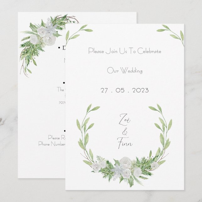 Elegant Botanical Green Leaves Nature Invitation (Front/Back)