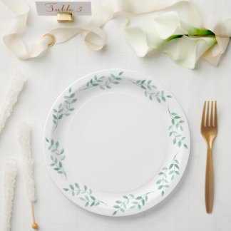 Elegant Botanical Green Leaves Wedding and Party Paper Plates