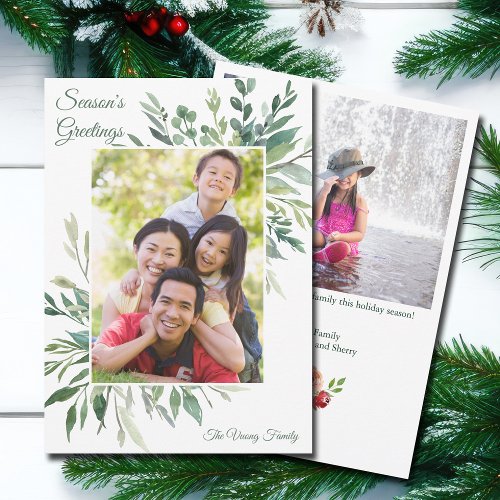 Elegant Botanical Greenery Christmas Family Photo Holiday Card