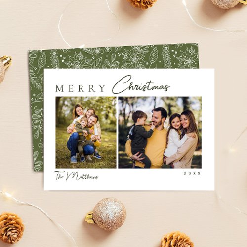 Elegant Botanical Greenery Family Photo Christmas Holiday Card