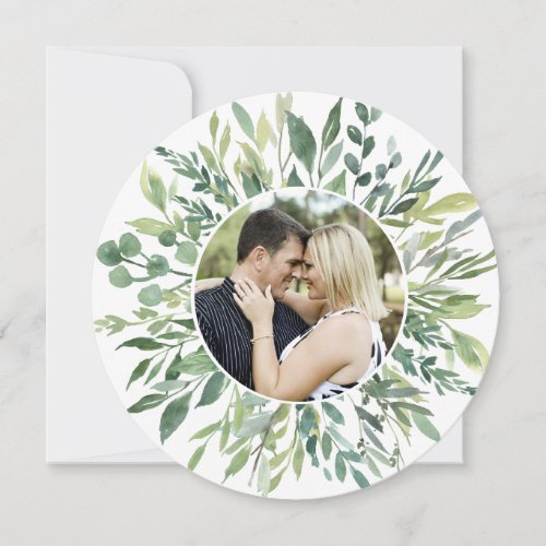 Elegant Botanical Greenery Family Photo Circle Card