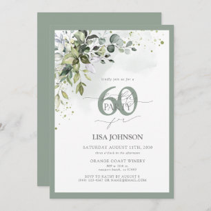 Elegant Botanical Greenery Floral 60th Birthday Invitation