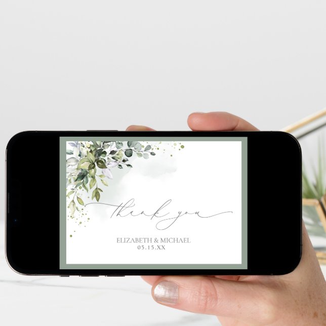 Elegant Botanical Greenery Floral Photo Wedding Card (Front Digital)