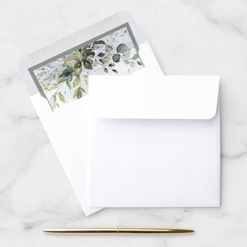 Elegant Botanical Greenery Floral Watercolor Envel Envelope Liner