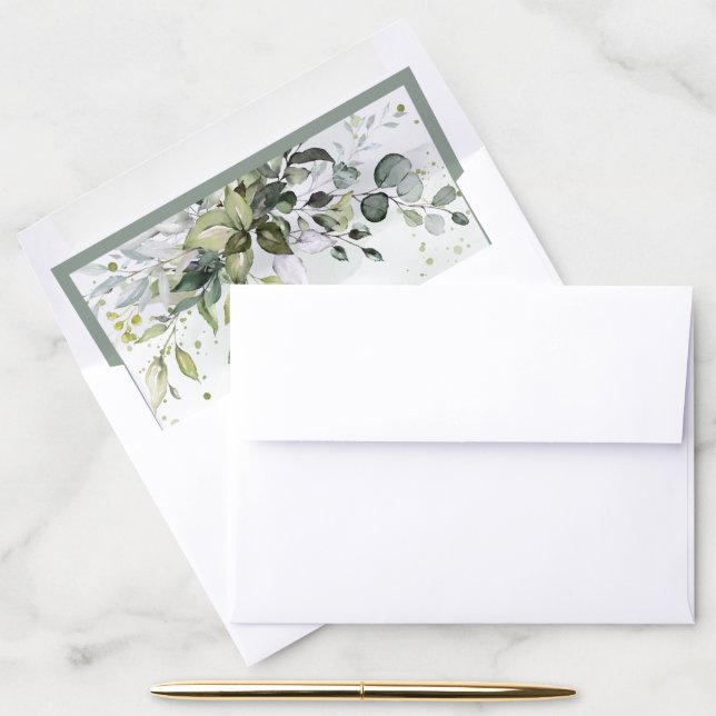 Elegant Botanical Greenery Floral Watercolor Envelope Liner (Desk)