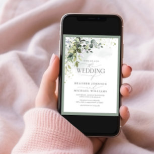 Elegant Botanical Greenery Floral Watercolor Photo Invitation