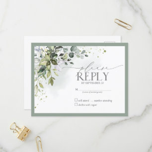 Elegant Botanical Greenery Floral Watercolor RSVP Invitation Postcard