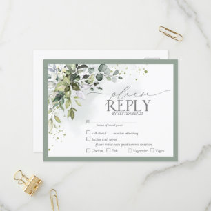 Elegant Botanical Greenery Floral Watercolor RSVP Invitation Postcard