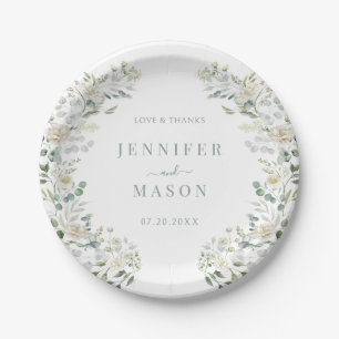 Elegant Botanical Greenery Floral Wedding Paper Plates