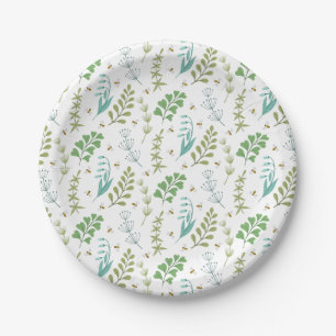 Elegant Botanical Greenery Foliage Honey Bee Paper Plates